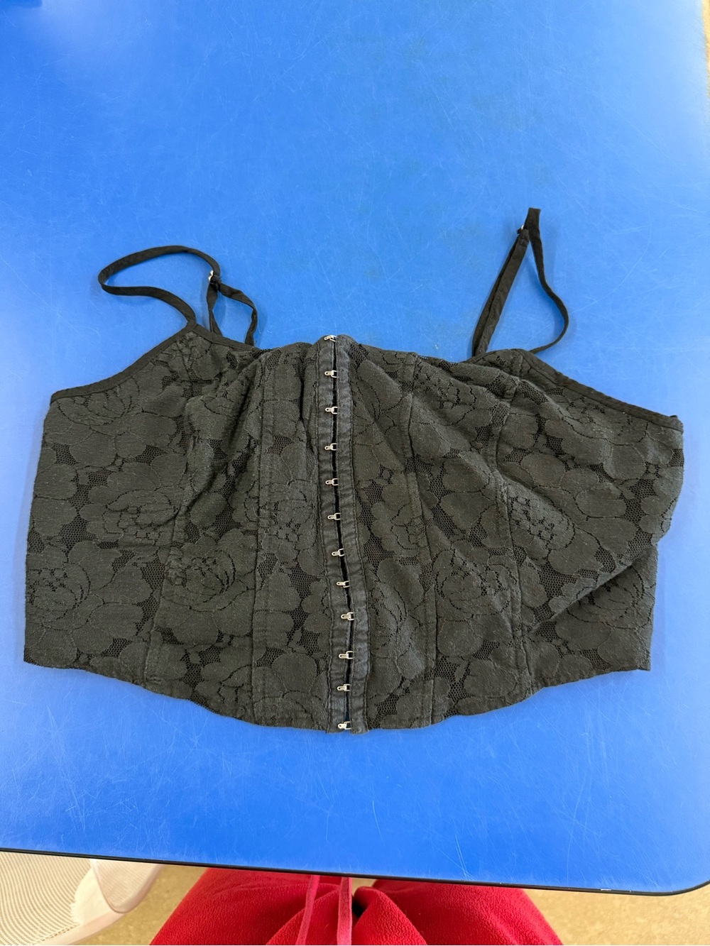 wild fable Black Lace Hook-and-Eye Cropped Bustier Top